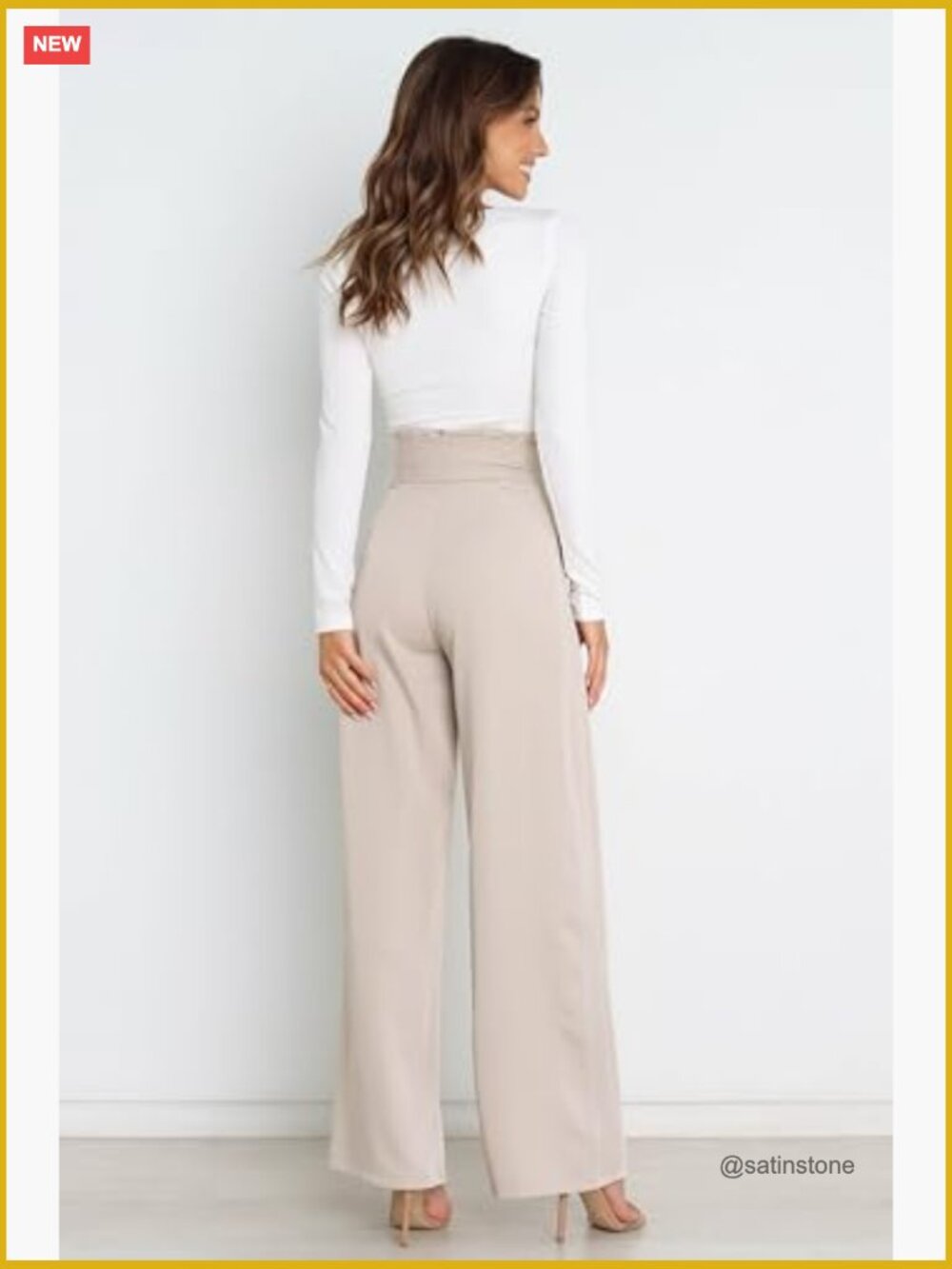 High Waisted Wide Leg Palazzo Pants with Pleated Front - Picture 4 of 6